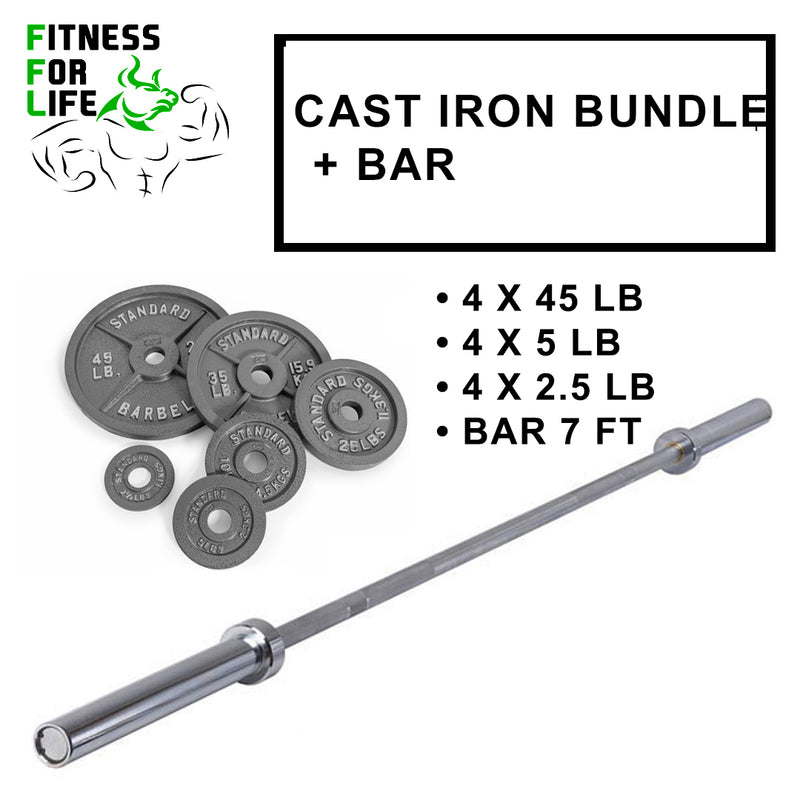 Load image into Gallery viewer, 210 lb Iron Cast Plates Bundle + bar
