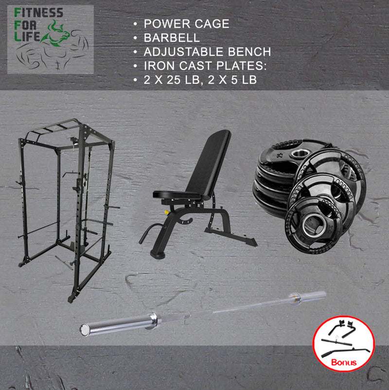 Load image into Gallery viewer, Power Rack Lat Pulldown Bundle + Bench HD (Rubber Tri grip Plates )
