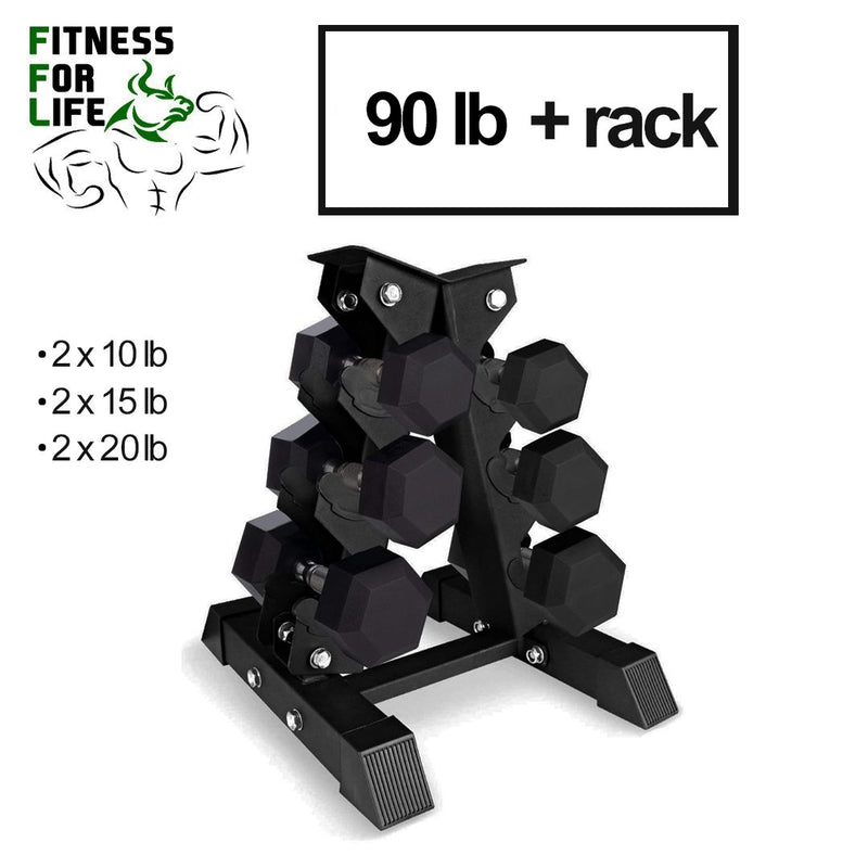 Load image into Gallery viewer, 90 lb HEX Dumbbells set + 3 pair rack
